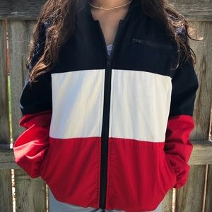 Color Block Hooded Zip Up